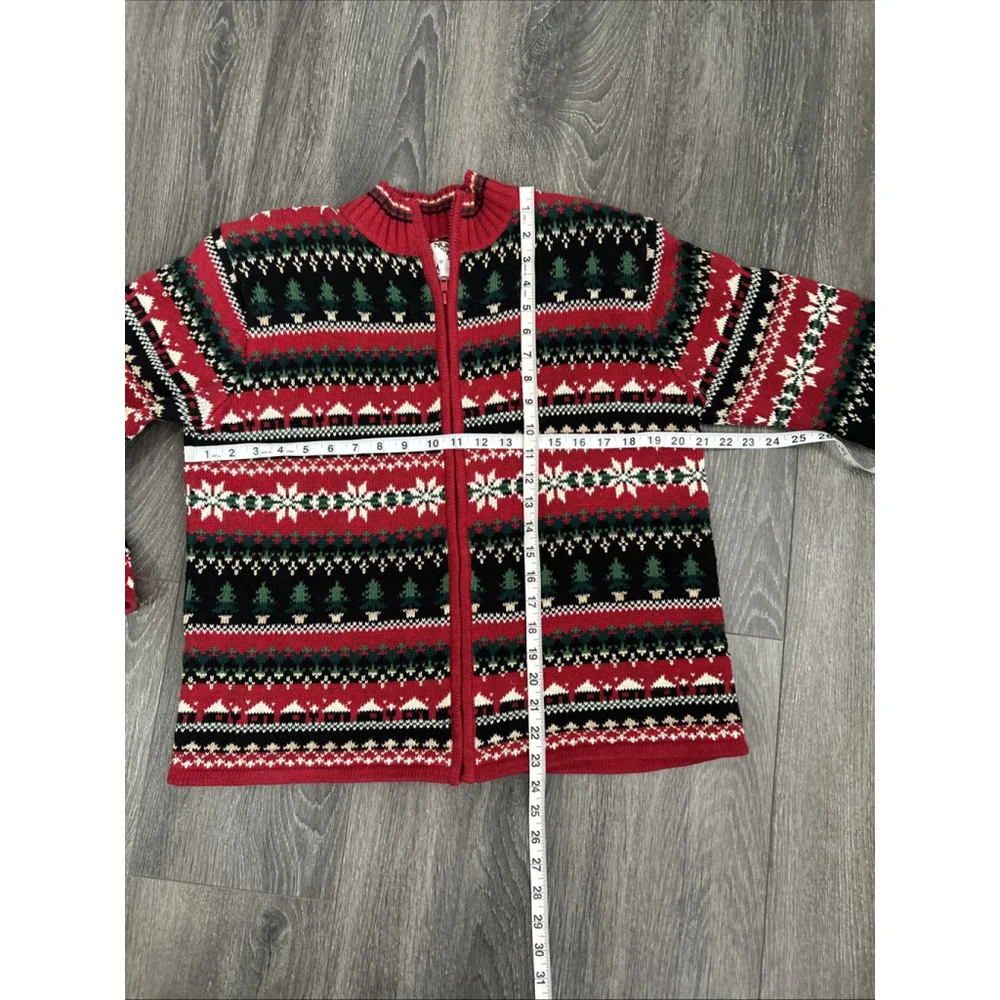 Tiara International Womens Sweater Cardigan Zip Up Red Winter Christmas Medium - Picture 7 of 8